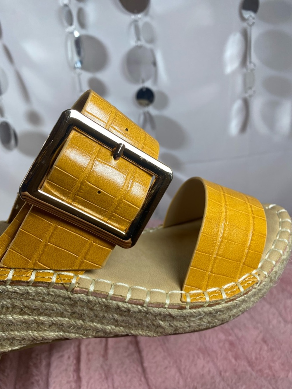 VH - Vintage Havana Mustard Yellow Croc-Texture Espadrille Wedge Sandals
